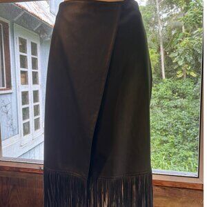 Zara FAUX LEATHER FRINGED MIDI SKIRT